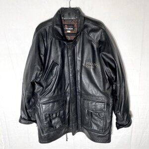 Vintage Canada Sportswear Black Lamb Leather Coat W Drawstring Waist L